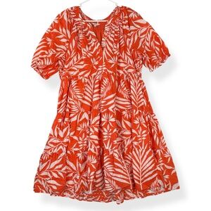 Crown Ivy Dress Womens Large L Orange White Palm Leaf Textured Dotted Lined
